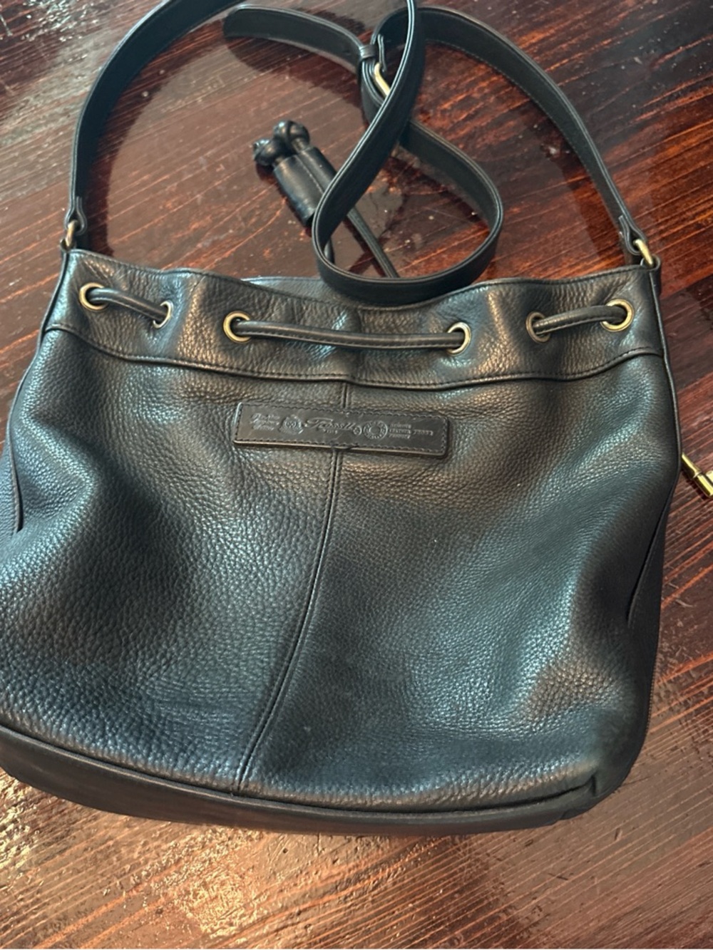 Fossil Black Pebbled Leather Drawstring Crossbody Bag